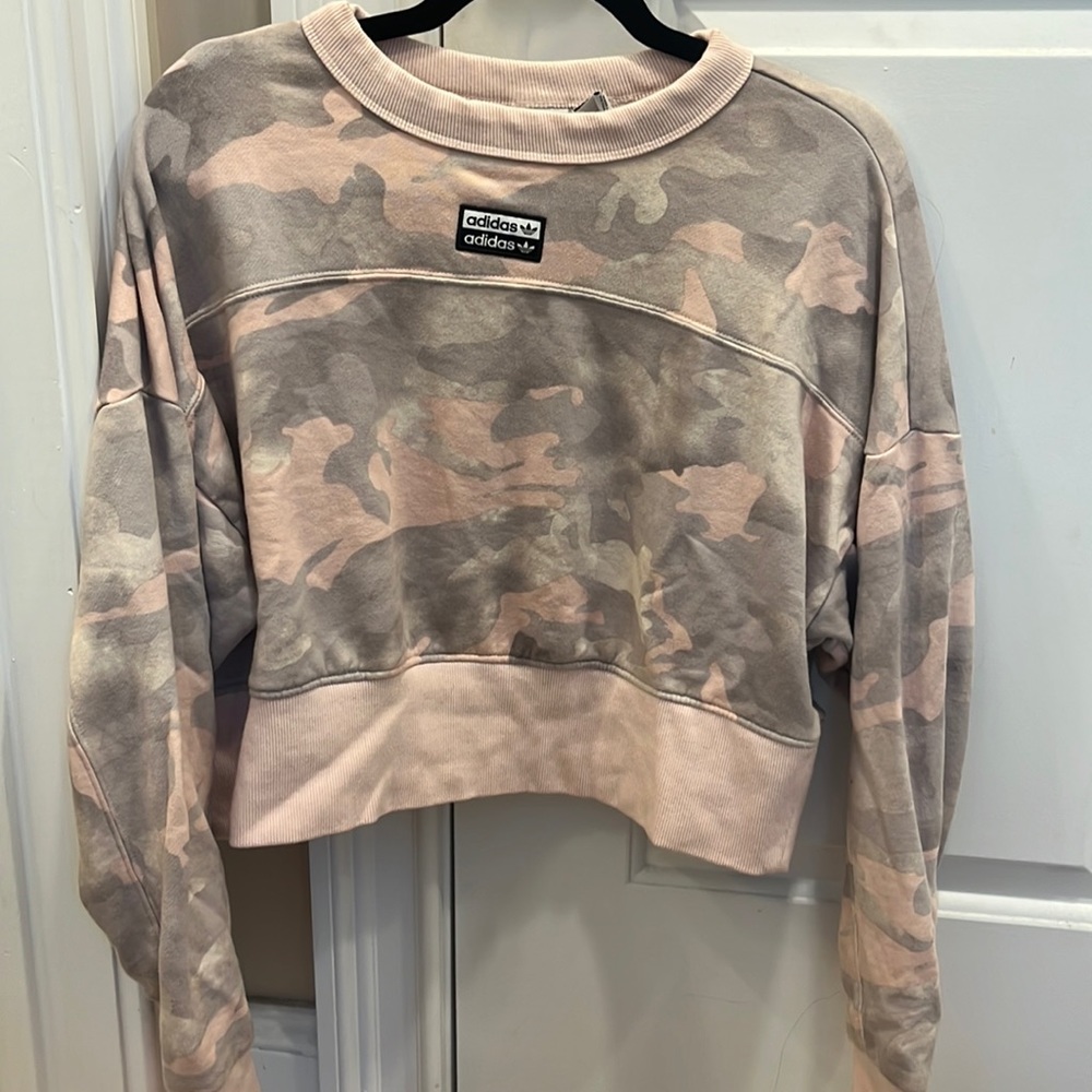 Adidas pink camo cropped sweatshirt